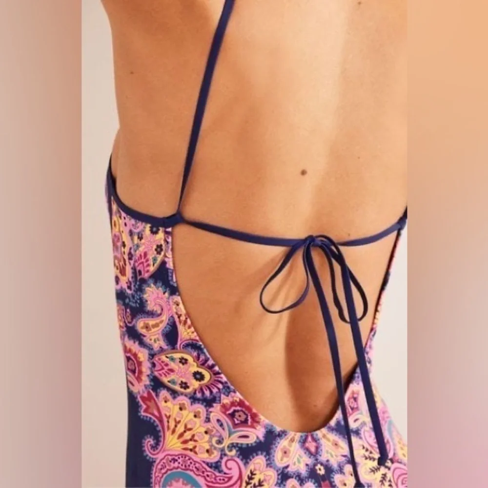 Boden Scoop Tie Back pink paradise paisley Swimsuit NWT
